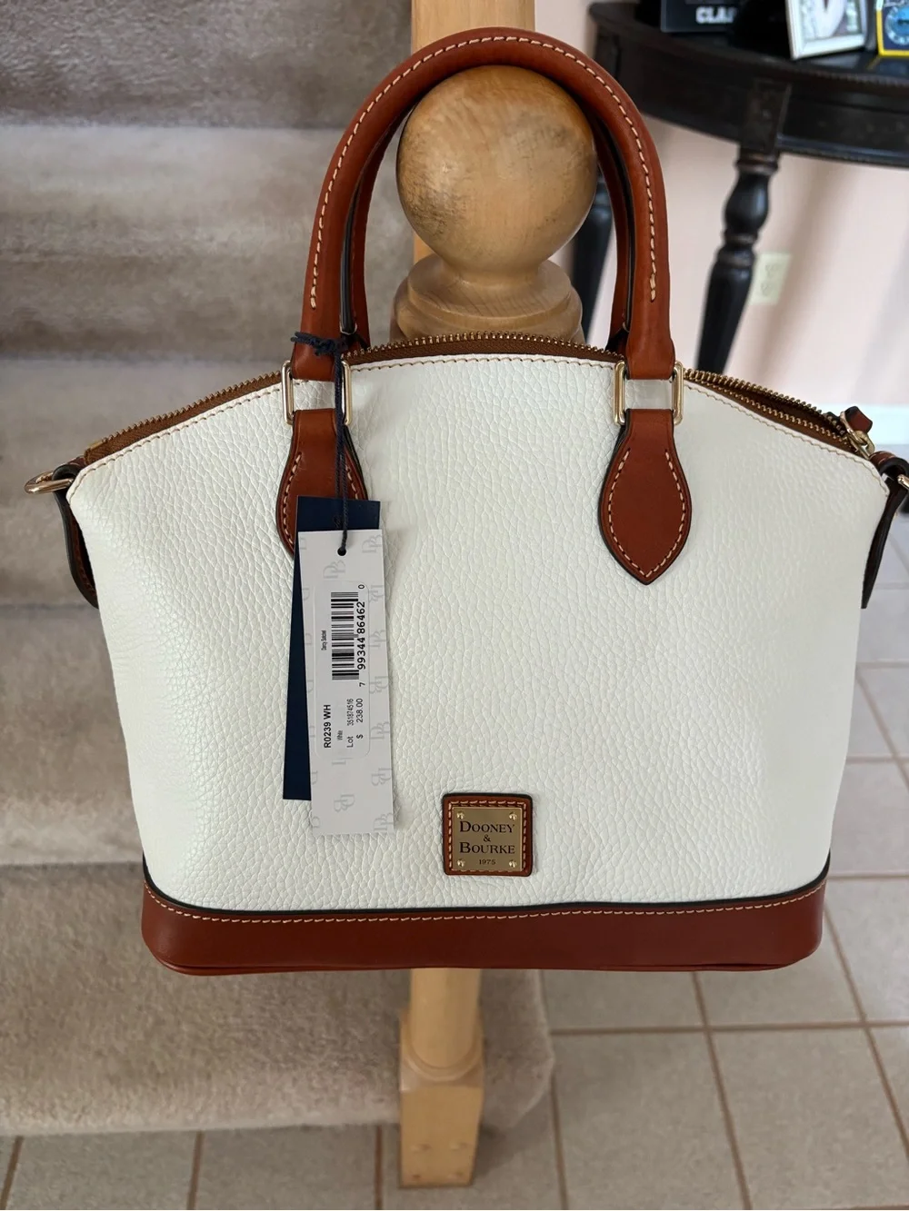 Dooney & Bourke Pebble Grain Leather Satchel White Cognac NWT Zip Tote Bag